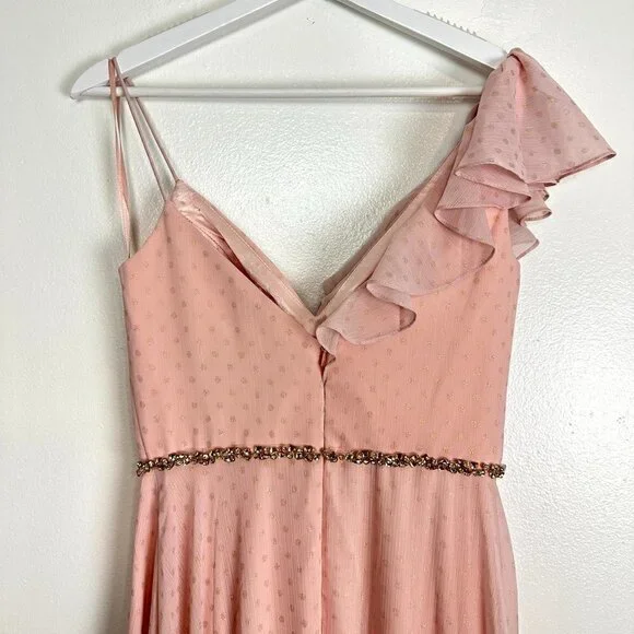 MAC DUGGAL Polka Dot Asymmetrical Ruffle Gown in Salmon Size US 2 - Picture 9 of 12